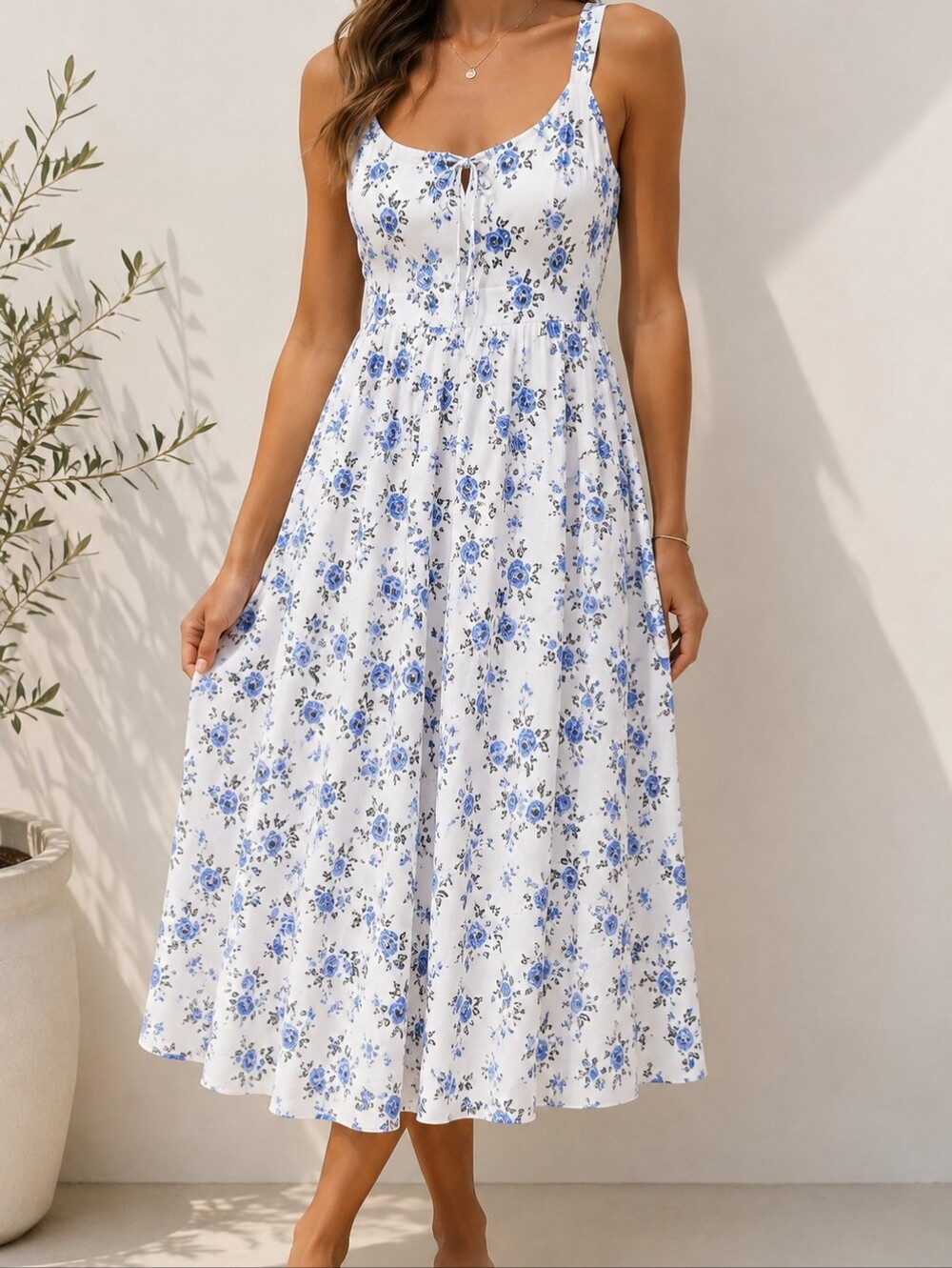 Flowy Midi Dress  Floral Smocked Medium